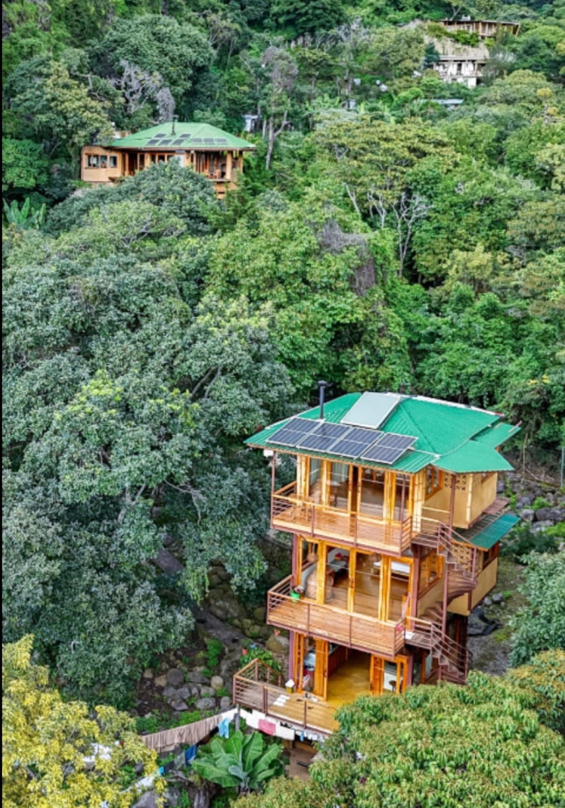 Multi-storey cabins stepping down the hillside