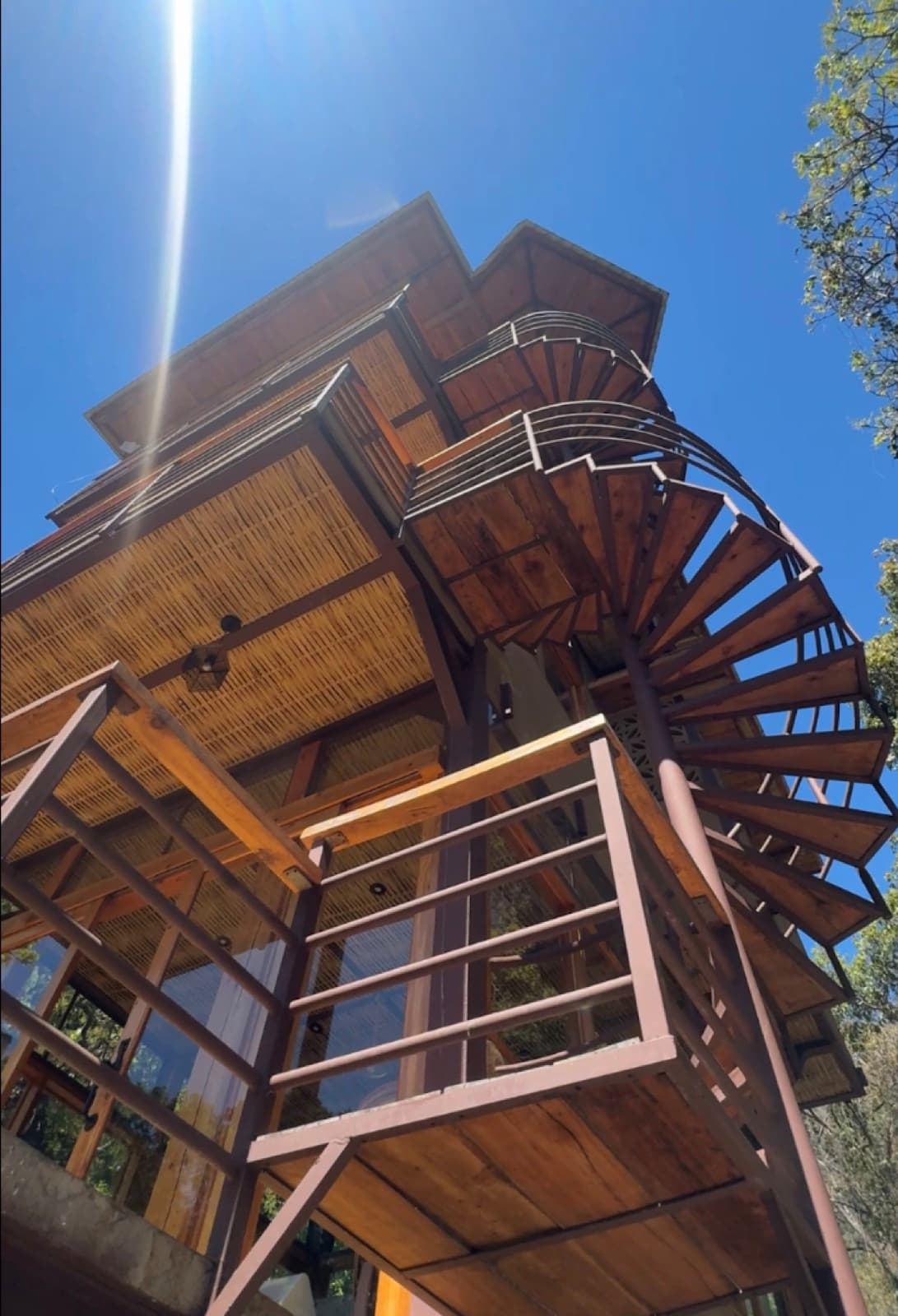 Timber and bamboo tower with its spiral staircase